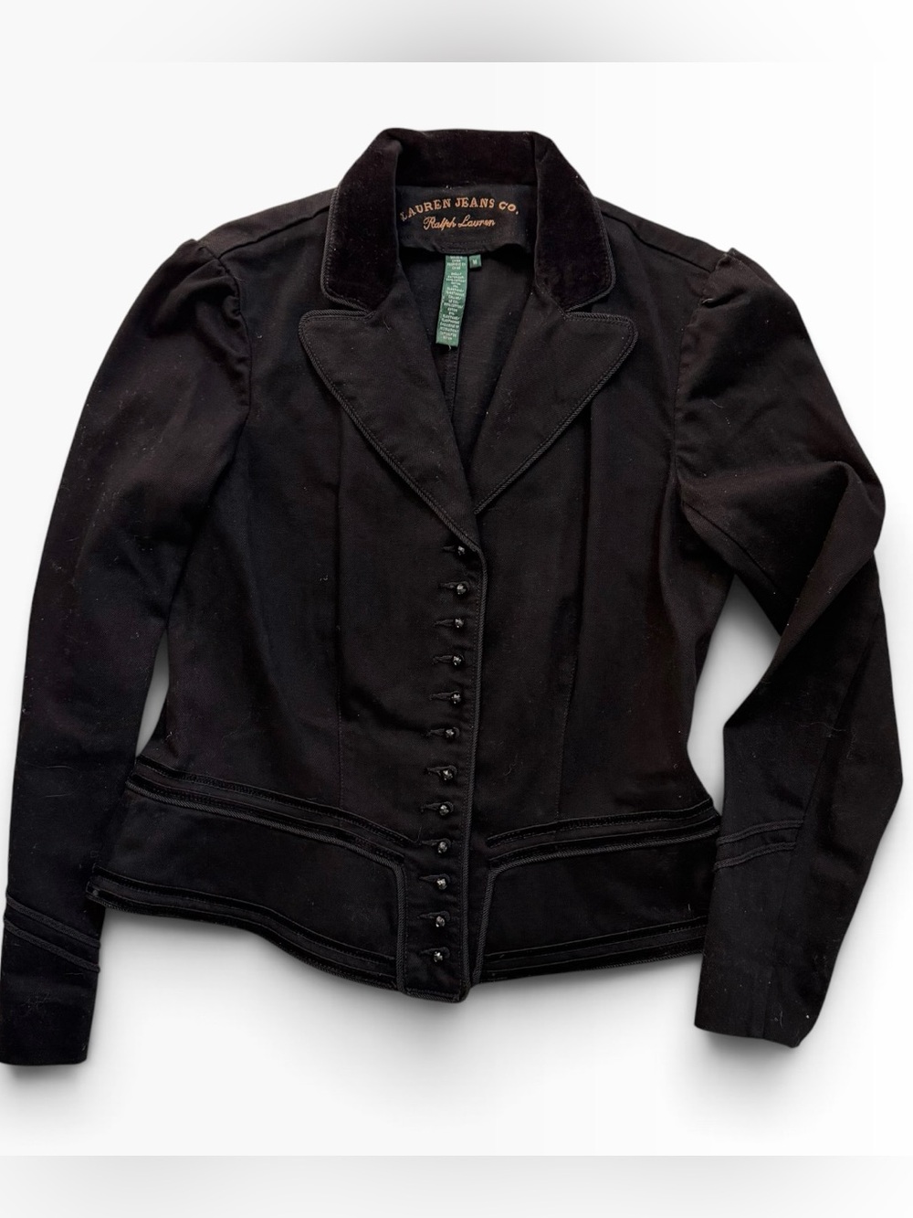 Lauren Jeans Ralph Lauren Button Front Velvet Trim Jacket Women’s Medium Black